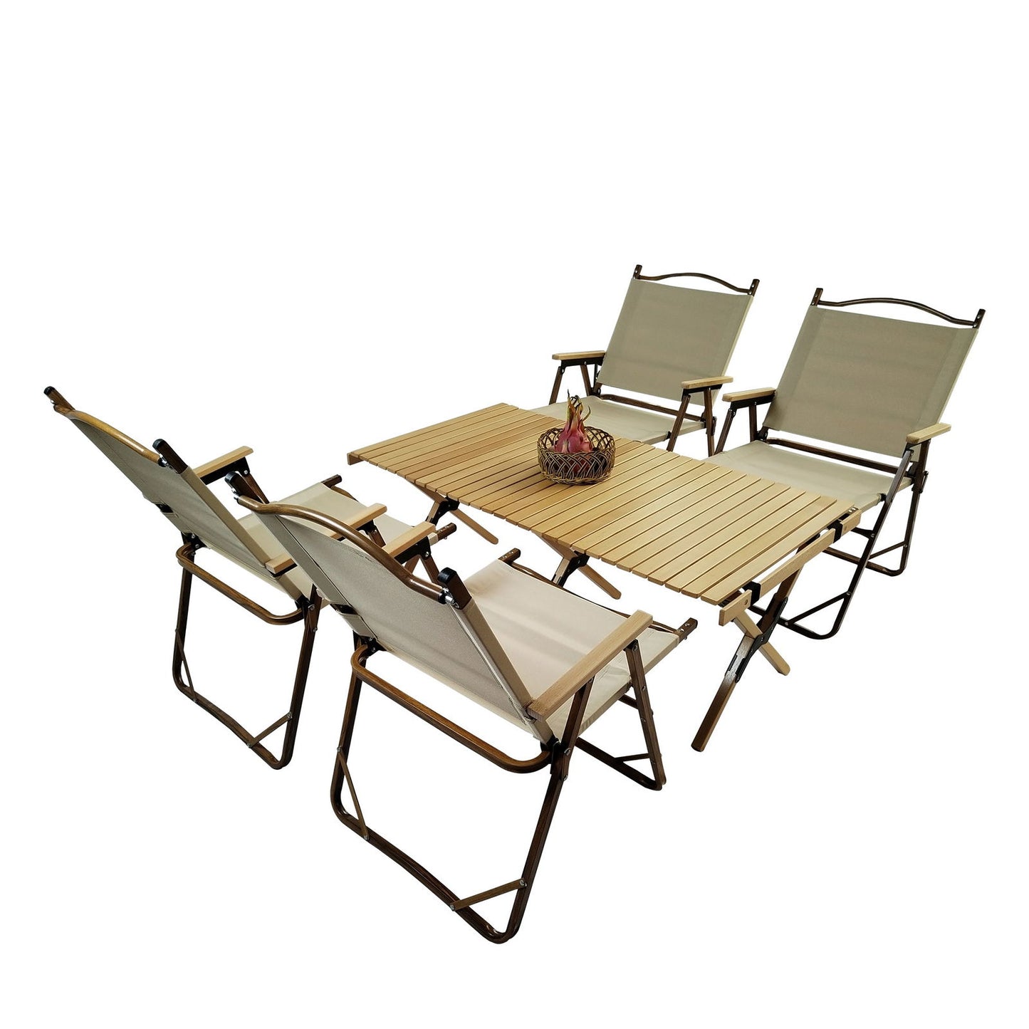 Multi-Function Foldable and Portable Dining Set, 1 Dining Table & 4 Folding Chairs, Indoor and outdoor universal ,Natural himalipasal