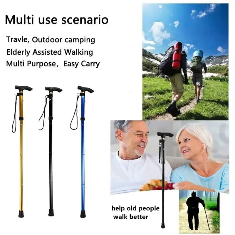 Multifunction Walking Stick Trekking Poles Telescopic Fold Crutches Hiking Stick Crutch Elderly Metal Stick Walking Cane Outdoor himalipasal