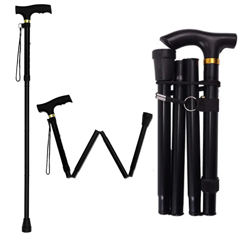 Multifunction Walking Stick Trekking Poles Telescopic Fold Crutches Hiking Stick Crutch Elderly Metal Stick Walking Cane Outdoor himalipasal