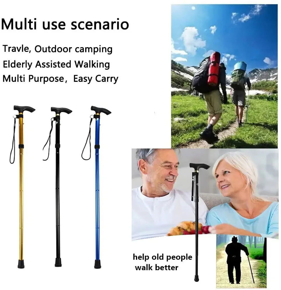 Multifunction Walking Stick Trekking Poles Telescopic Fold Crutches Hiking Stick Crutch Elderly Metal Stick Walking Cane Outdoor himalipasal