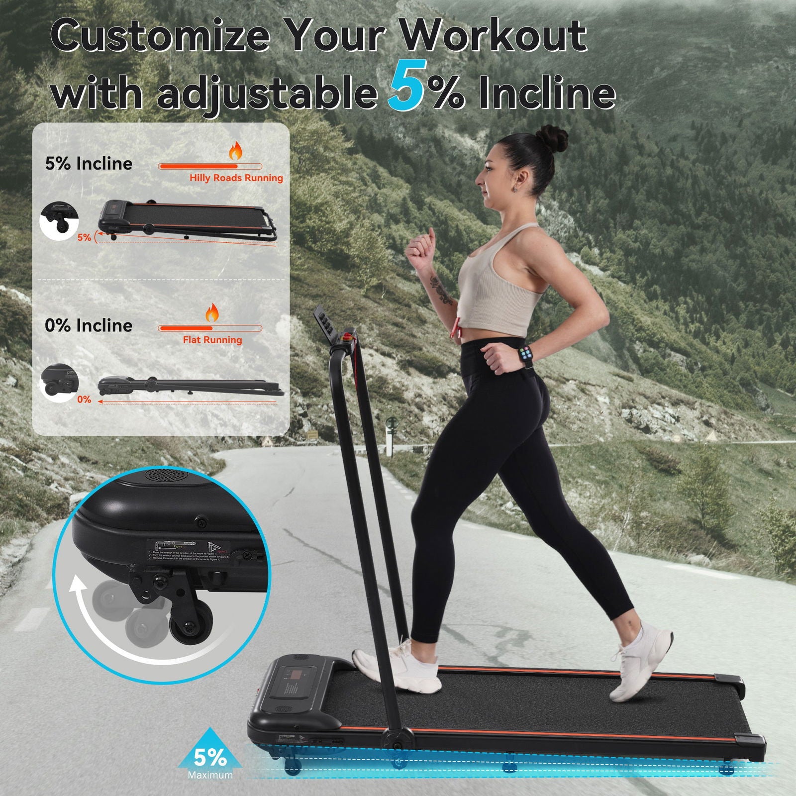 NEW Folding Walking Pad Under Desk Treadmill for Home Office -2.5HP Walking Treadmill With Incline 0.5-7.5MPH 265LBS Capacity Treadmill for Walking Running - Two Ways to Adjust Speed himalipasal