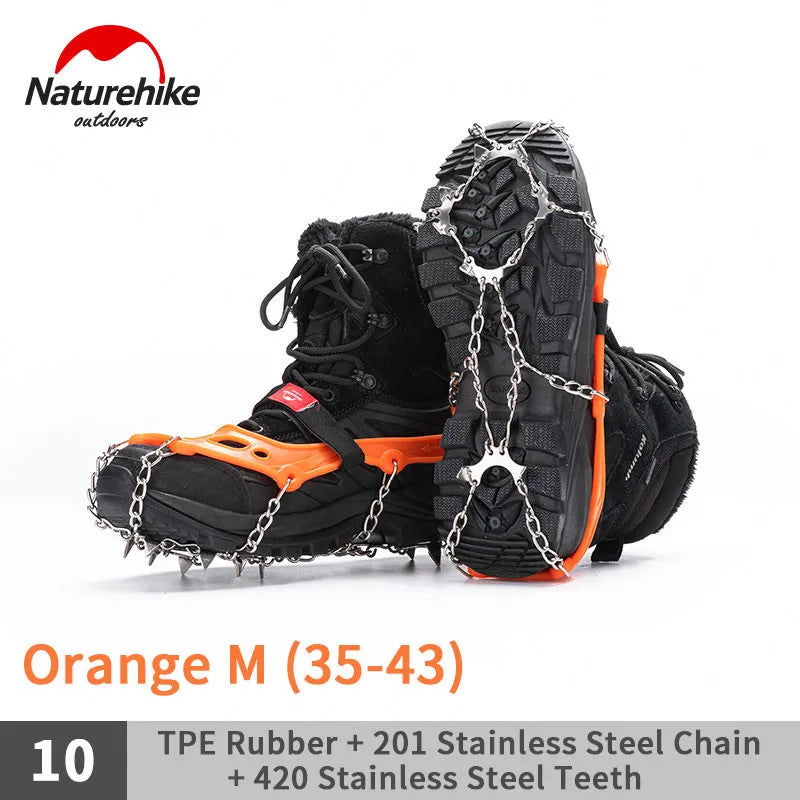 Naturehike Winter Crampons Outdoor Microspikes Ice Snow Walk Anti Slip Boots Bottom for 35-49 Shoes 10/25 Spikes Stainless Steel himalipasal