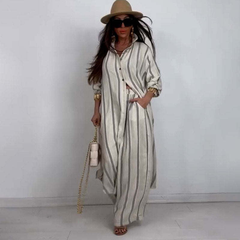 Summer Elegant Sexy V neck Top Printed Wide Leg Pants Two Piece Set