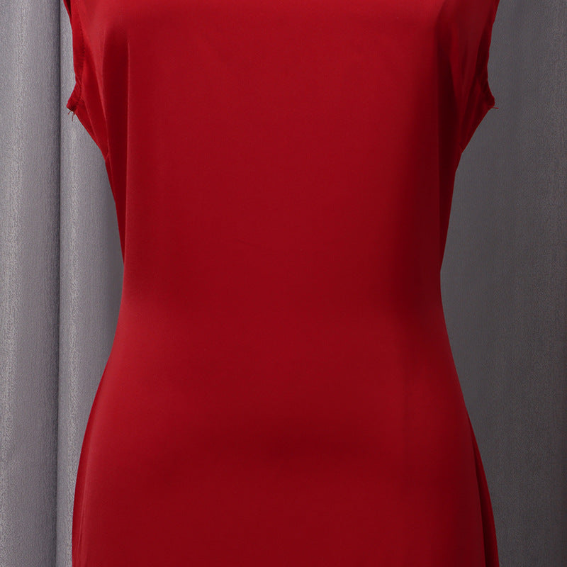 Women Elegant Shawl Solid Color Wide Hem Loose Slimming High Waist Dress