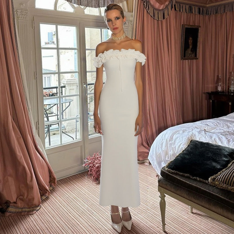 Summer Women Clothes off Neck Wooden Ear Stitching Tied Slim Tube Top Dress Women