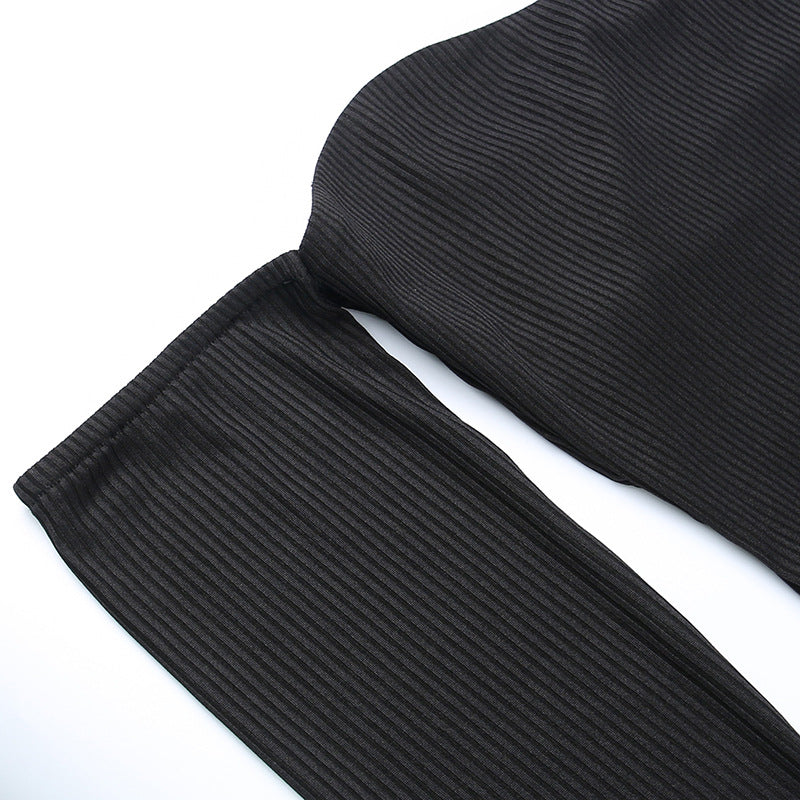 Women Spring Clothing Sexy Hip Knitwear off Shoulder Long Sleeve Tube Top Dress