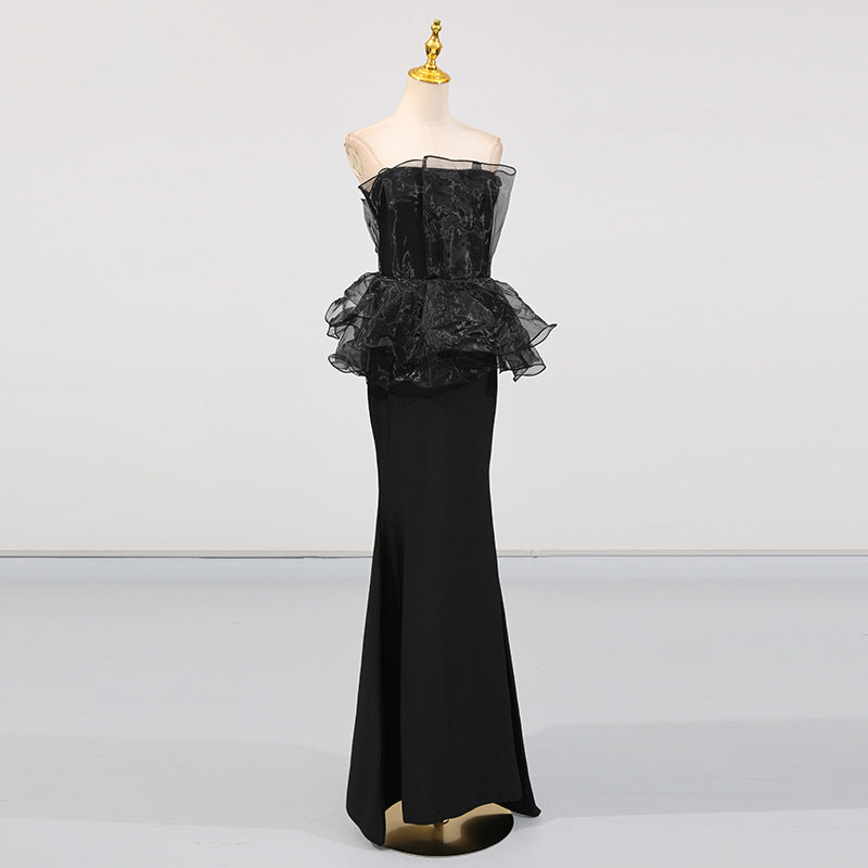 Women Stitching Mesh Design High Waist Sheath Maxi Dress