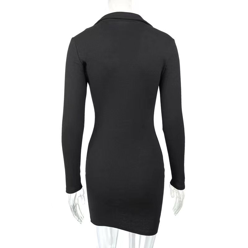 Sexy Tight Hip Autumn Winter Arrival Collared Thread Knitted Inner Match Bottoming Dress