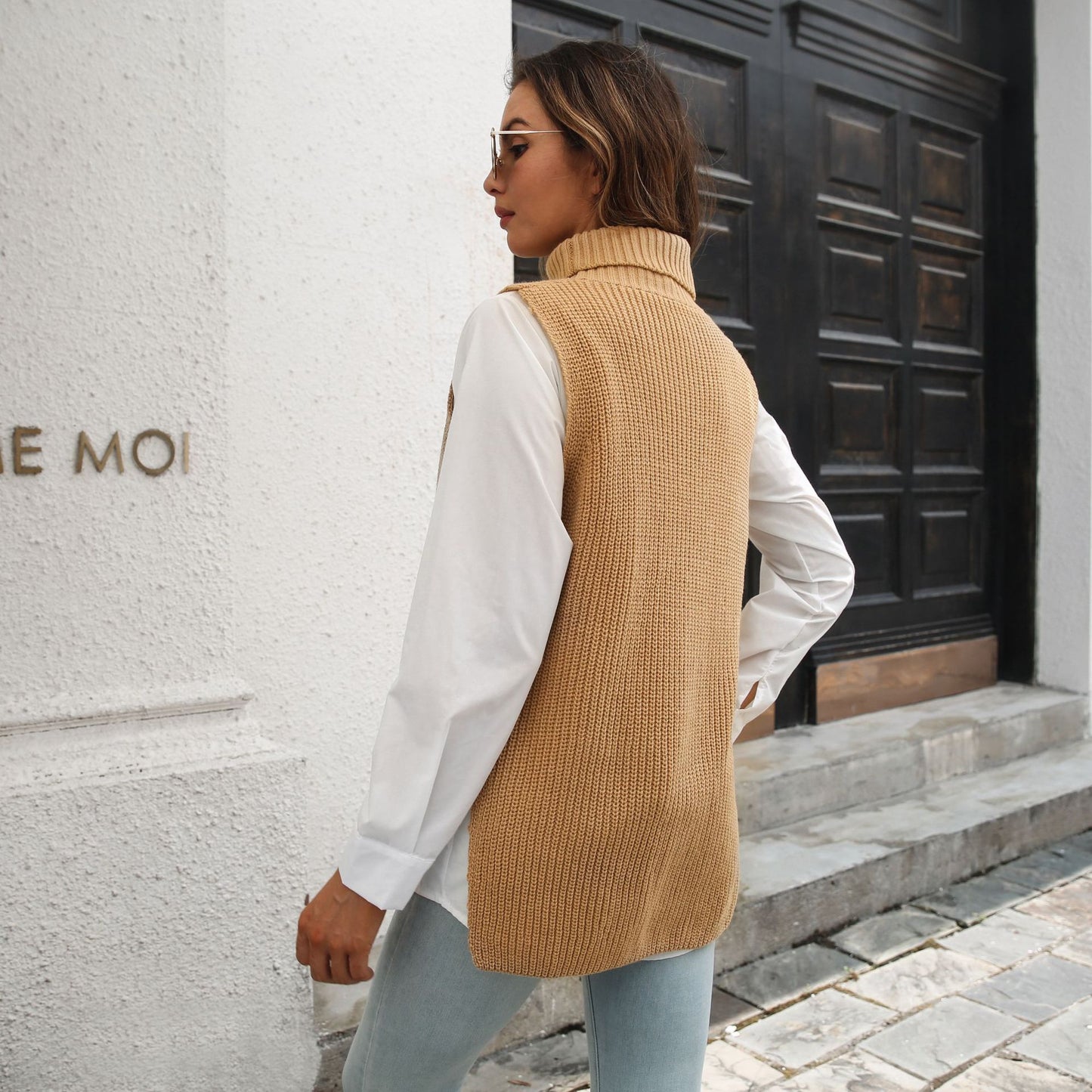 Two Piece Button Turtleneck Vest Sweater Women Vest Autumn Winter Knitwear Sweater