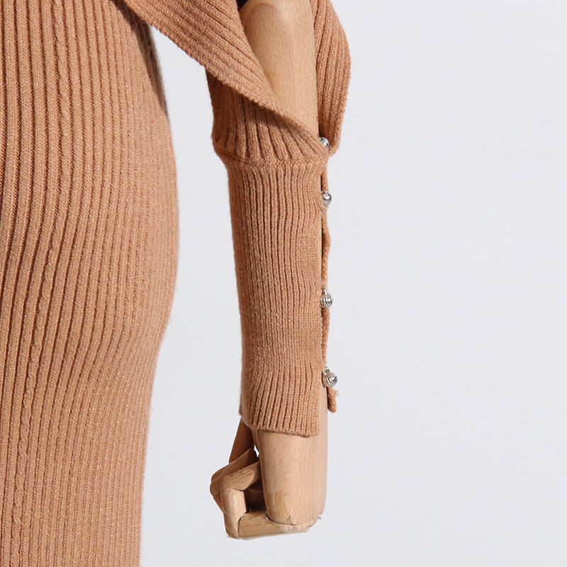 Fashionable Elegant Women Dress French Dress Autumn Slim Fit Slimming Sense of Design Mid-Length Knitted Dress