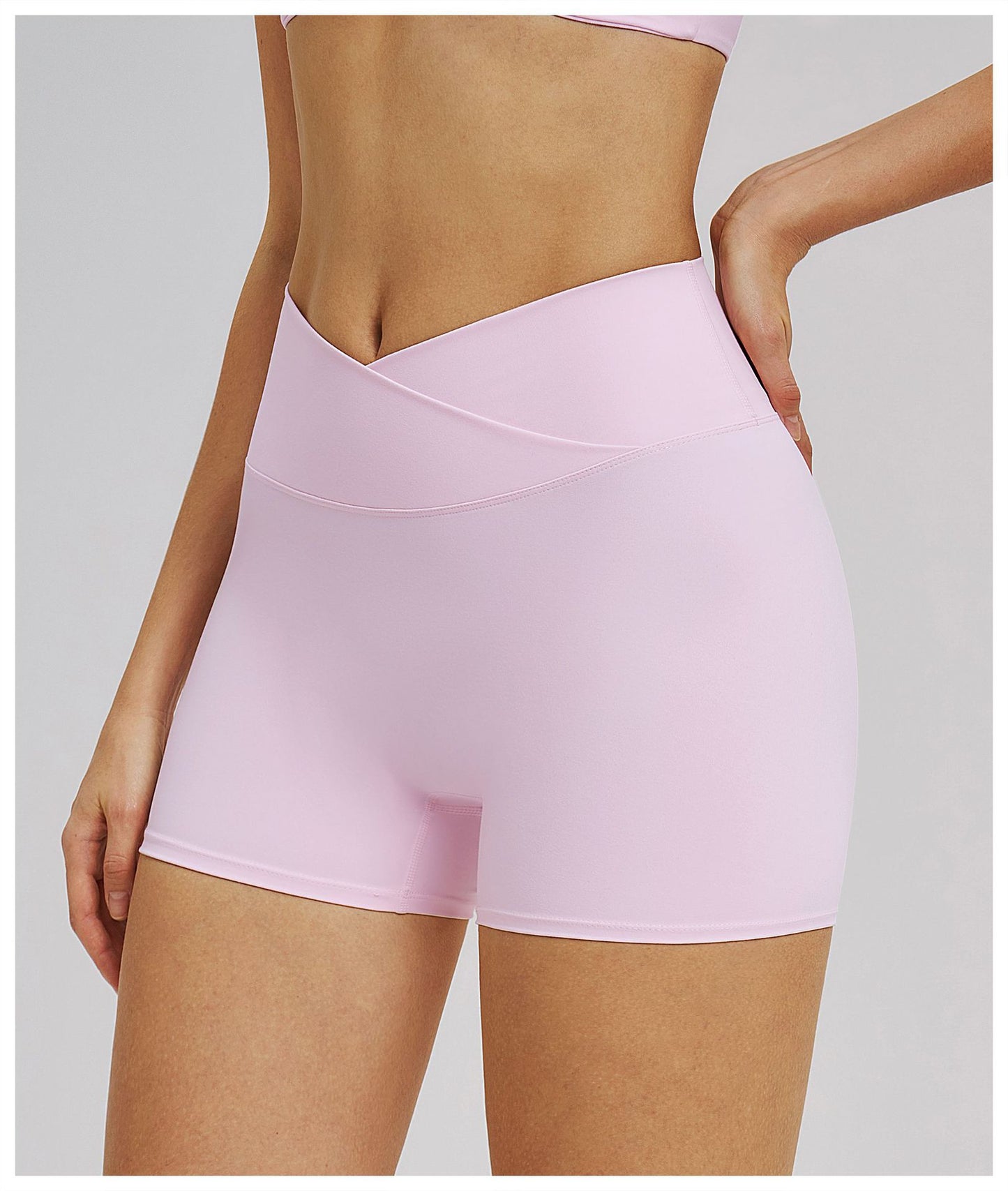 Cross Waist Yoga Shorts Tight Brushed Workout Shorts Outdoor Cycling Running Shorts