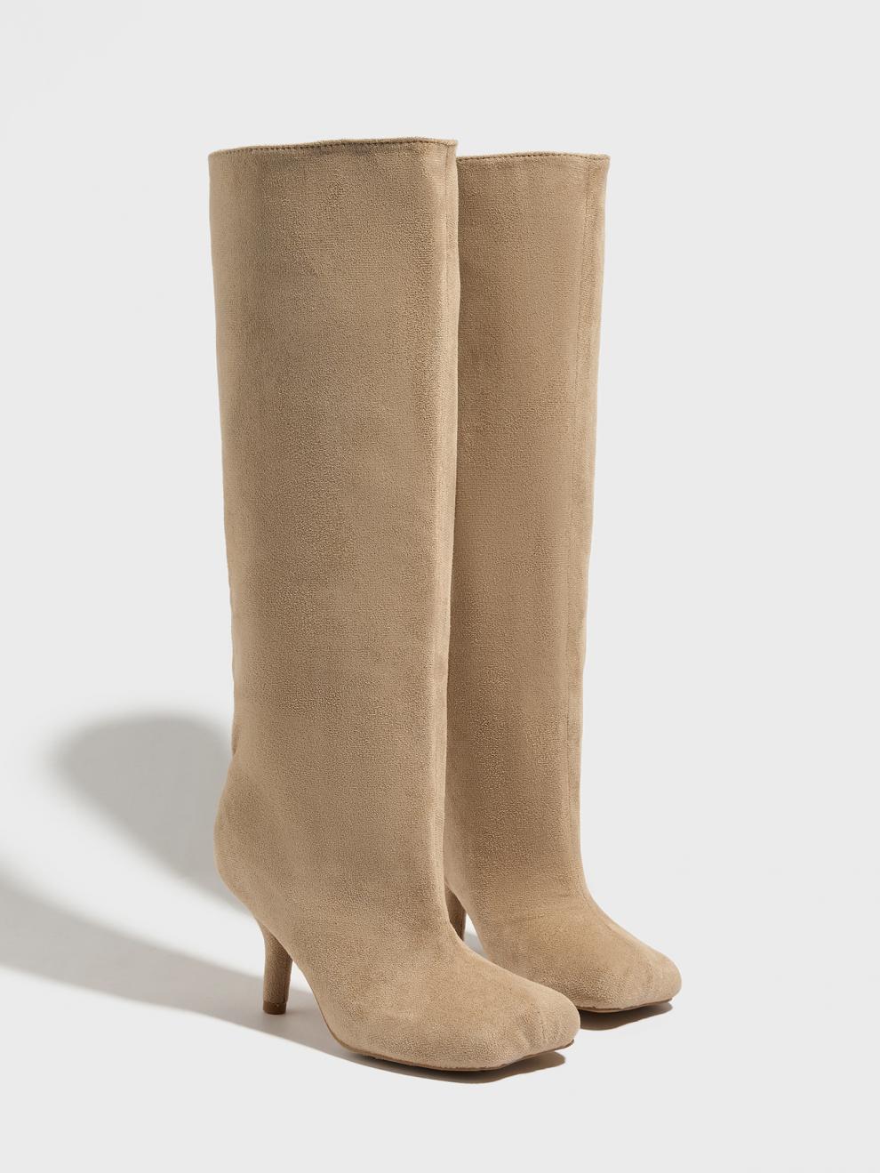 US Size Widen Women Knee High Suede Wide Calf Square Head Cover High Leg Boot
