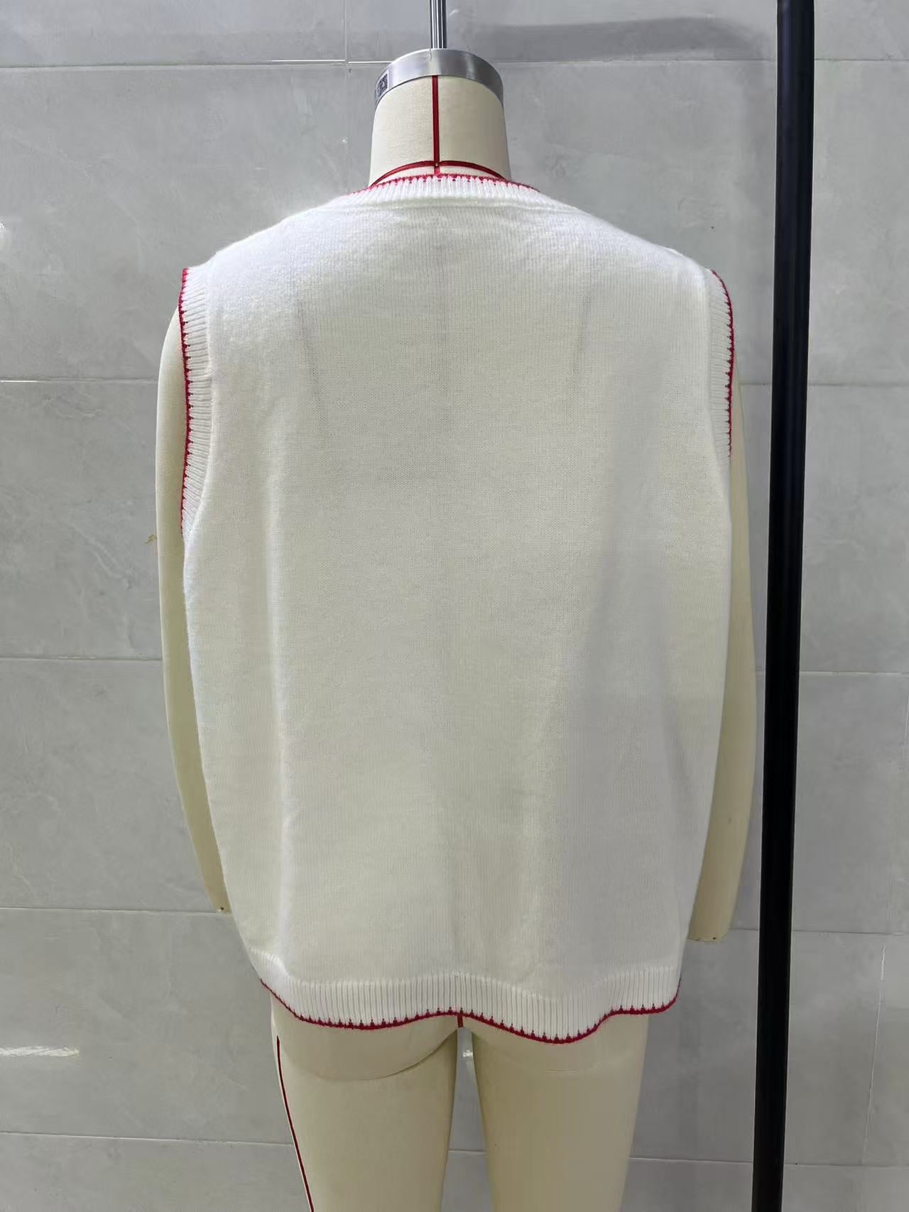 Knitted Vest round Neck Jacquard Outer Wear Sleeveless Vest for Women