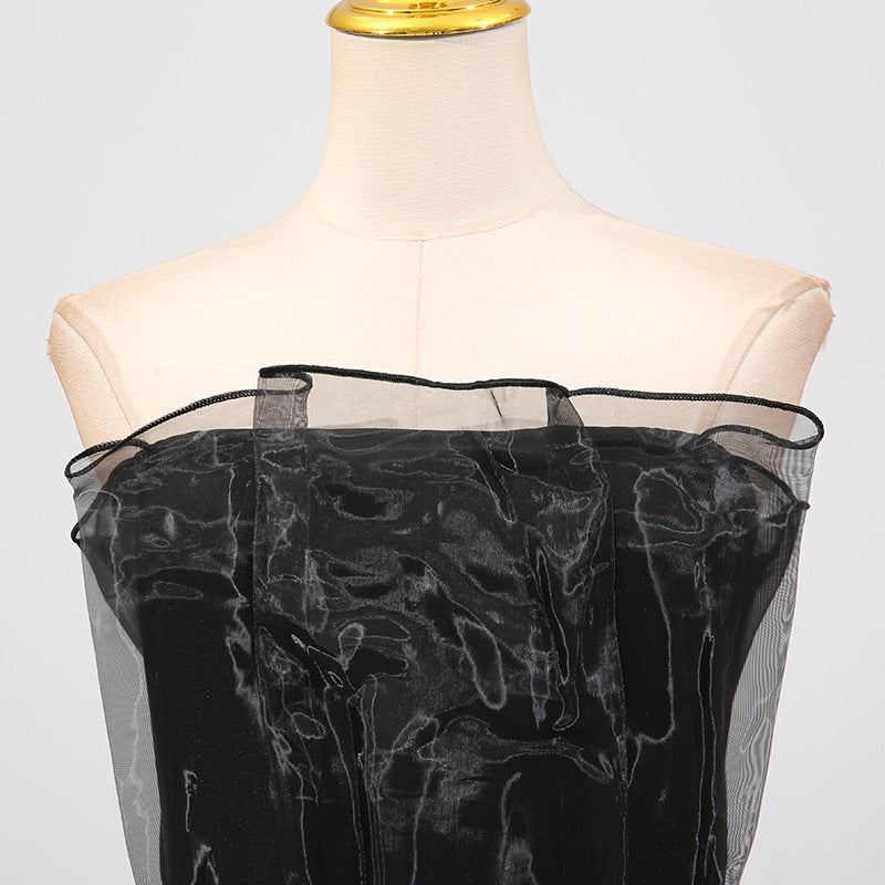 Women Stitching Mesh Design High Waist Sheath Maxi Dress