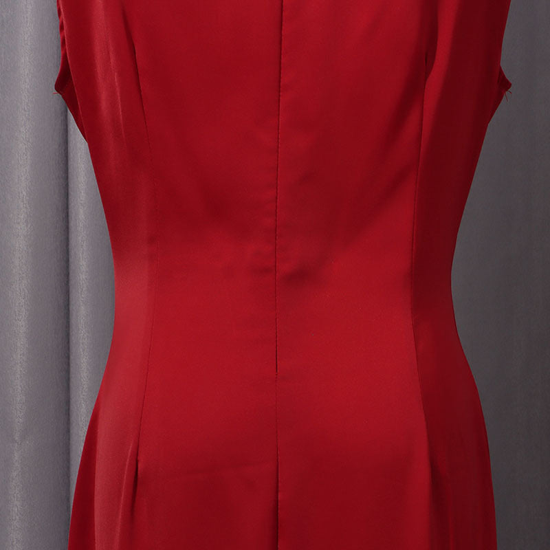 Women Elegant Shawl Solid Color Wide Hem Loose Slimming High Waist Dress