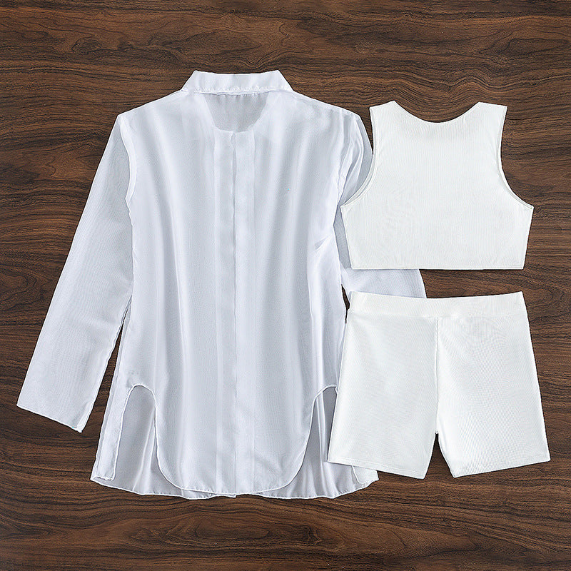 Summer Swimsuit Long Sleeve Women Swimsuit Solid Color Three Piece Sexy Bikini