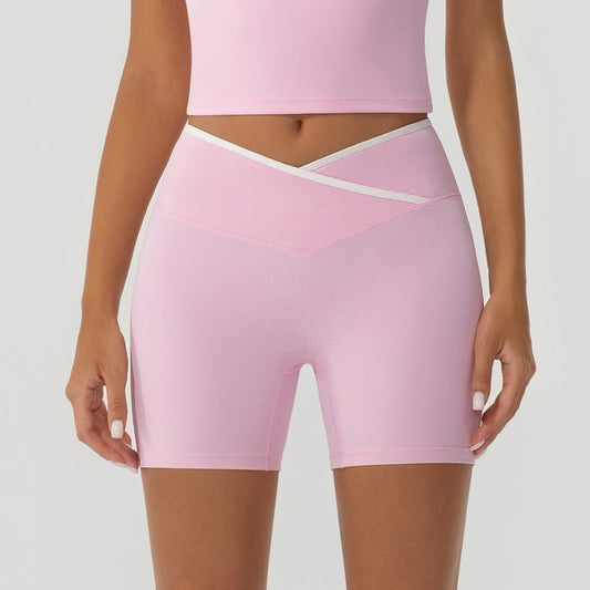 Outdoor Cross Contrast Color High Waist Body Shaping Yoga Shorts Quick Drying Peach Hip Raise Outer Wear Exercise Workout Pants