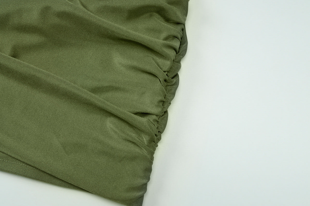 Women Clothing Summer Sleeveless Halter Pleated Waist Tight Slim Sexy Skinny Sheath Dress