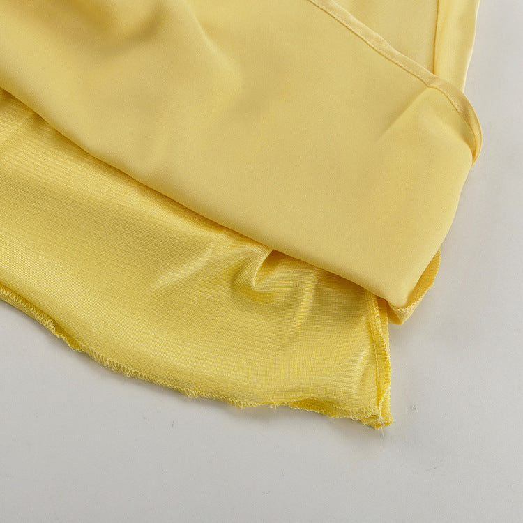 Satin Draping Yellow Skirt Women Spring Summer Simple Pocket High Waist Hip Skirt