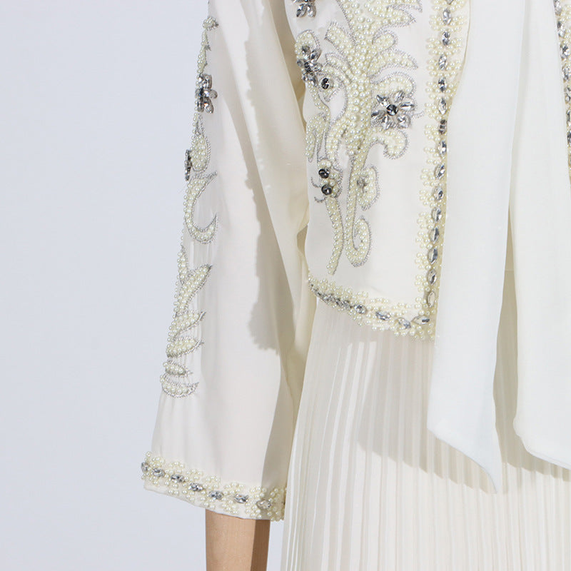 Ladies High Sense Women Spring Diamond Studded Design Blazers Dress Two Piece Sets