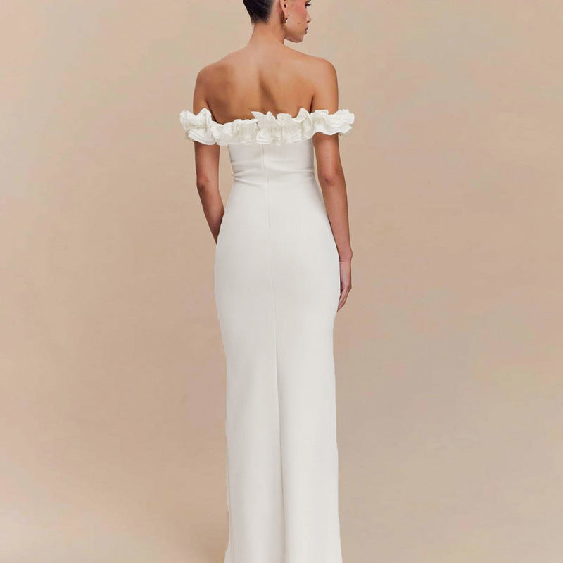 Summer Women Clothes off Neck Wooden Ear Stitching Tied Slim Tube Top Dress Women