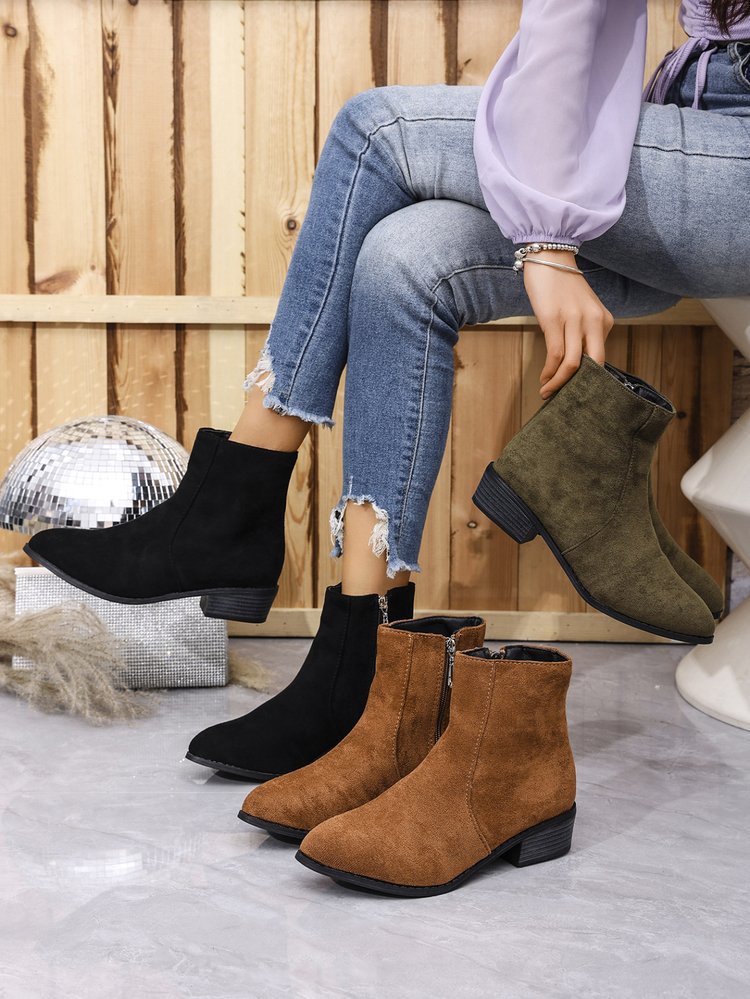 Short Side Zipper Martin Boots Women Single Boots Suede Thick Heel with British Skinny Boots