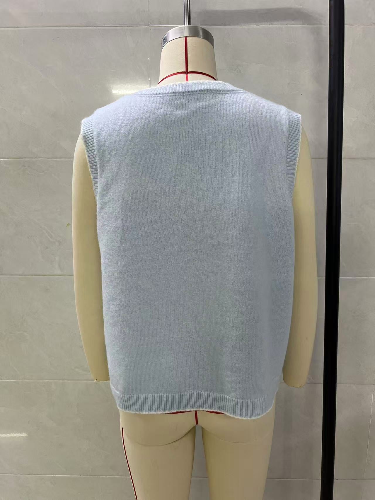 Knitted Vest round Neck Jacquard Outer Wear Sleeveless Vest for Women