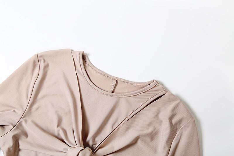 Summer Sexy Slim Hollow Out Cutout Long Sleeve Solid Color Elegant Dress Maxi Dress