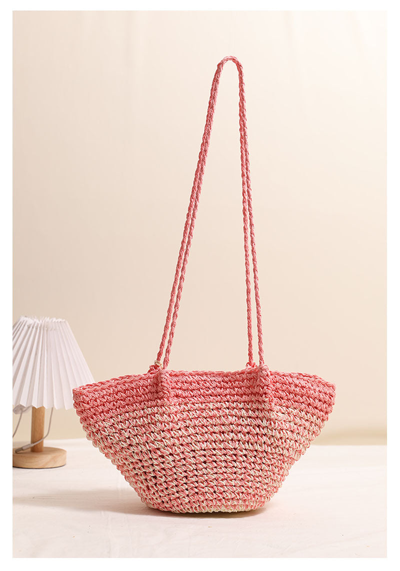 Fresh Floral Straw Bag Niche Gradient Color Straw Bag Woven Bag Vacation Beach Bag Shoulder Bag
