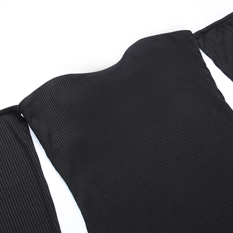 Women Spring Clothing Sexy Hip Knitwear off Shoulder Long Sleeve Tube Top Dress