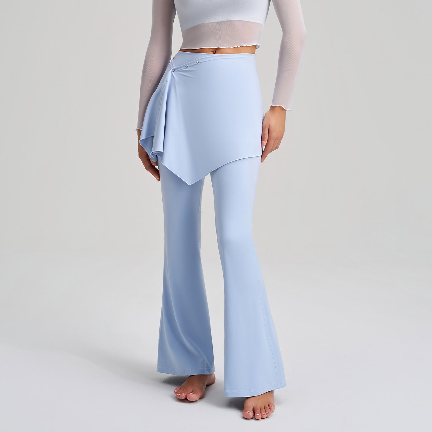 Faux Two Piece Yoga Pants Fart Curtain Detachable Anti Embarrassment Bootcut Trousers Women High Waist Drooping Bell Bottom Pants