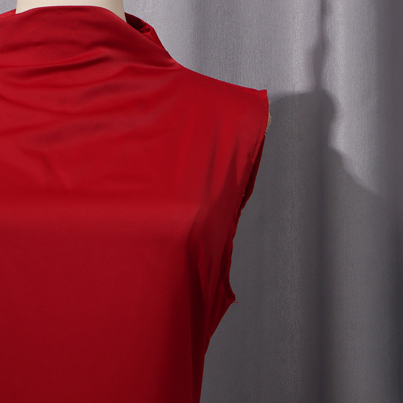 Women Elegant Shawl Solid Color Wide Hem Loose Slimming High Waist Dress