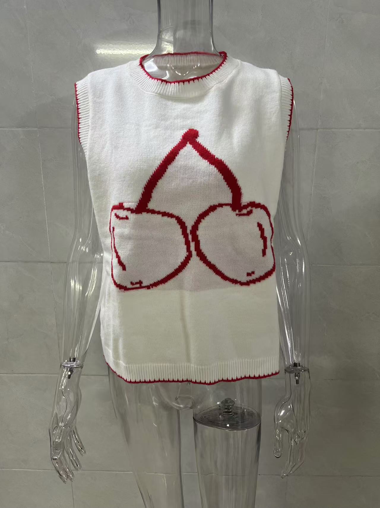 Knitted Vest round Neck Jacquard Outer Wear Sleeveless Vest for Women