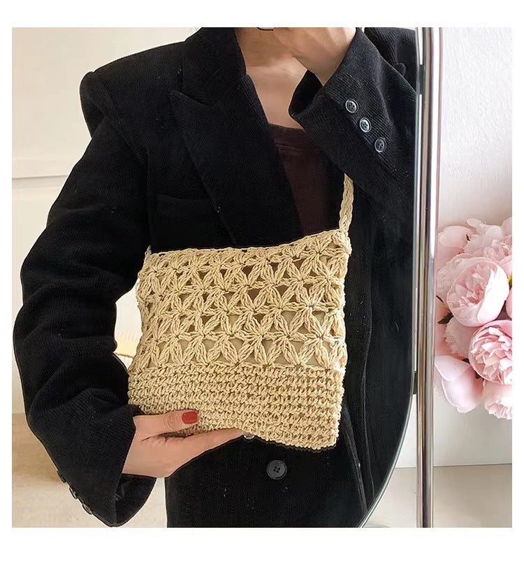 Crossbody Straw Bag Hollow Out Cutout Floral Straw Bag Woven Bag Vacation Beach Bag Change Mobile Phone Bag