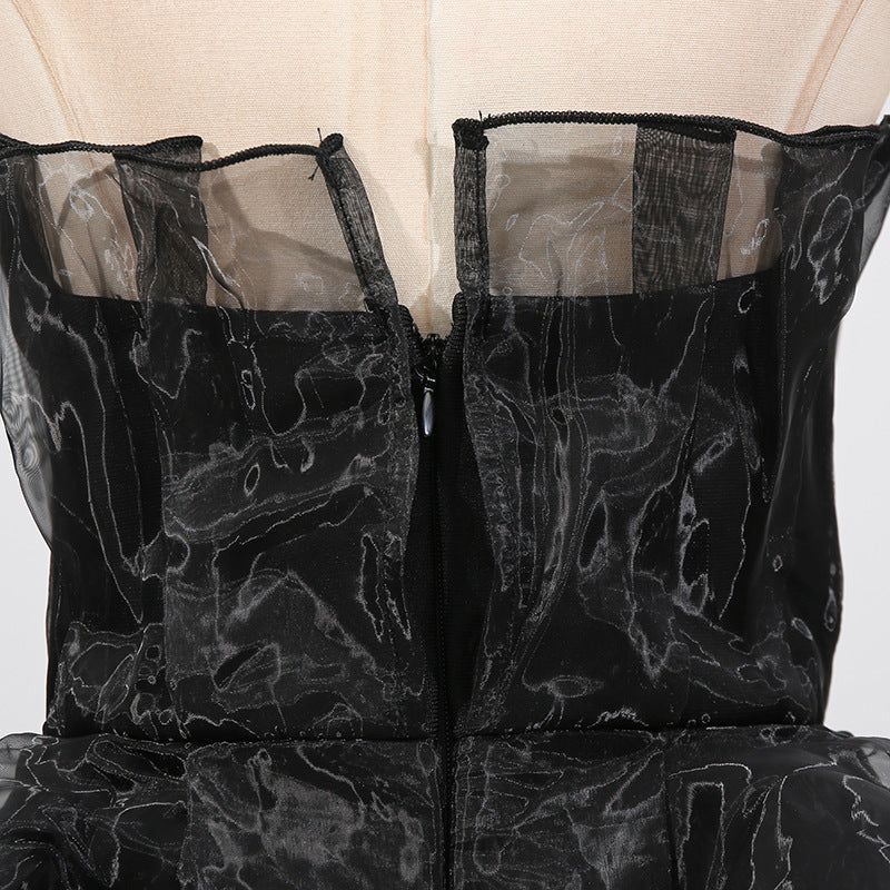 Women Stitching Mesh Design High Waist Sheath Maxi Dress