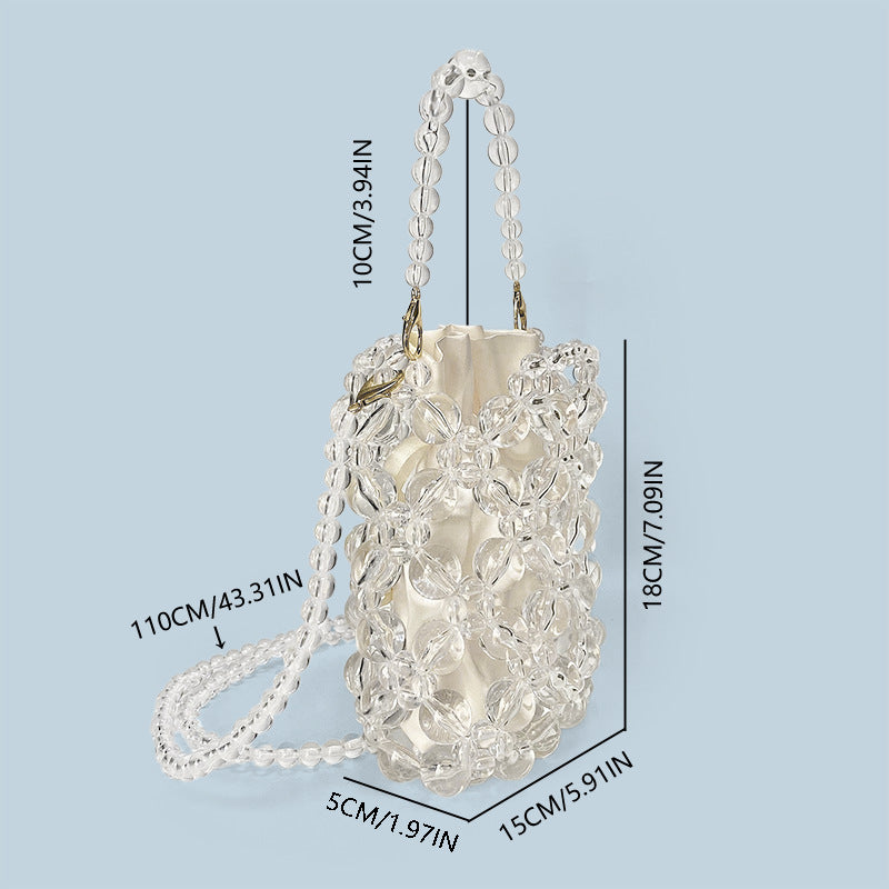 Transparent Irregular Asymmetric Hand Woven Acrylic Crystal String Beads Cocktail Mobile Phone Bag Cross Body Bucket Pouch