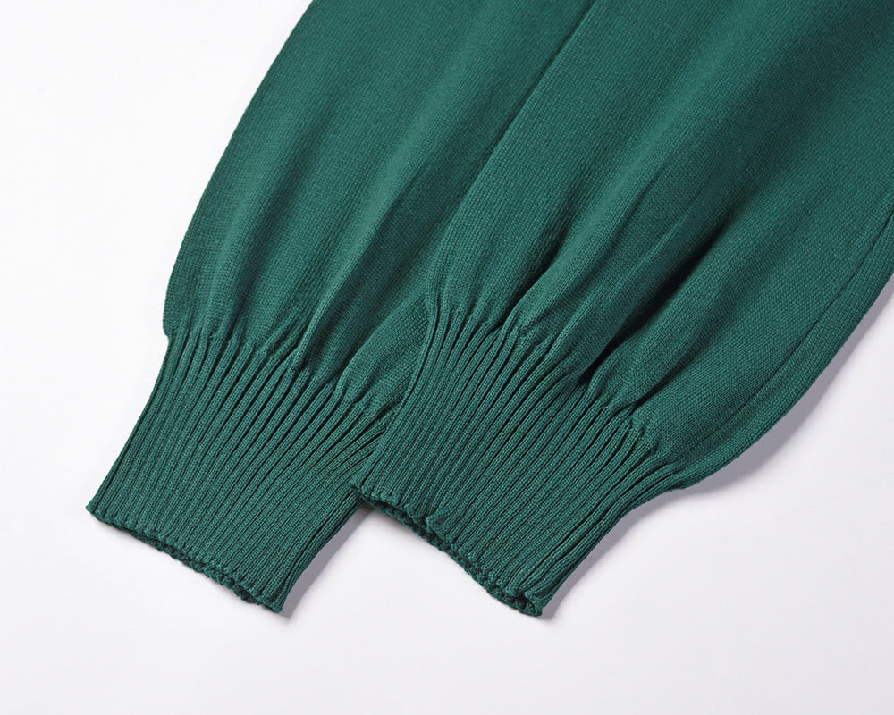 Women Autumn Winter Knitting Dress Slim-Fit Pleated Mid-Length Bottoming Sweater