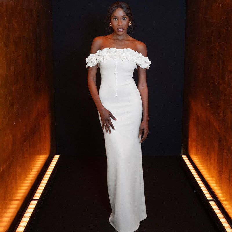 Summer Women Clothes off Neck Wooden Ear Stitching Tied Slim Tube Top Dress Women