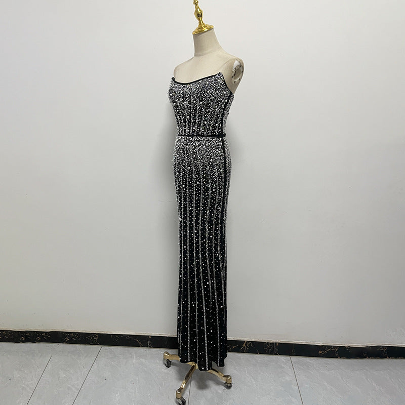 French Formal Dress Tube Top Elegant Sheath Beauty Back Lace up Dress Women Summer