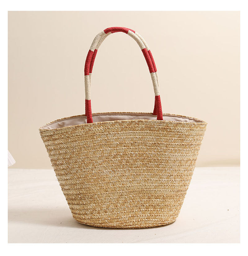 Niche Embroidered Cherry Shoulder Straw Bag Large Capacity Straw Woven Bag Seaside Vacation Beach Bag