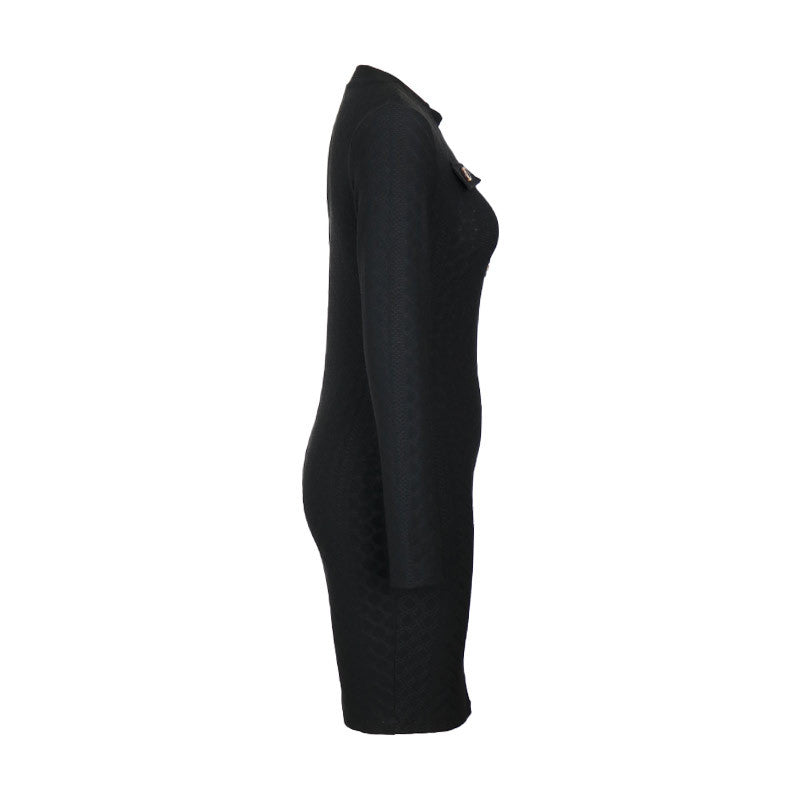 Autumn Women Clothing Slim-Fit Black Long-Sleeved Knitted Dress