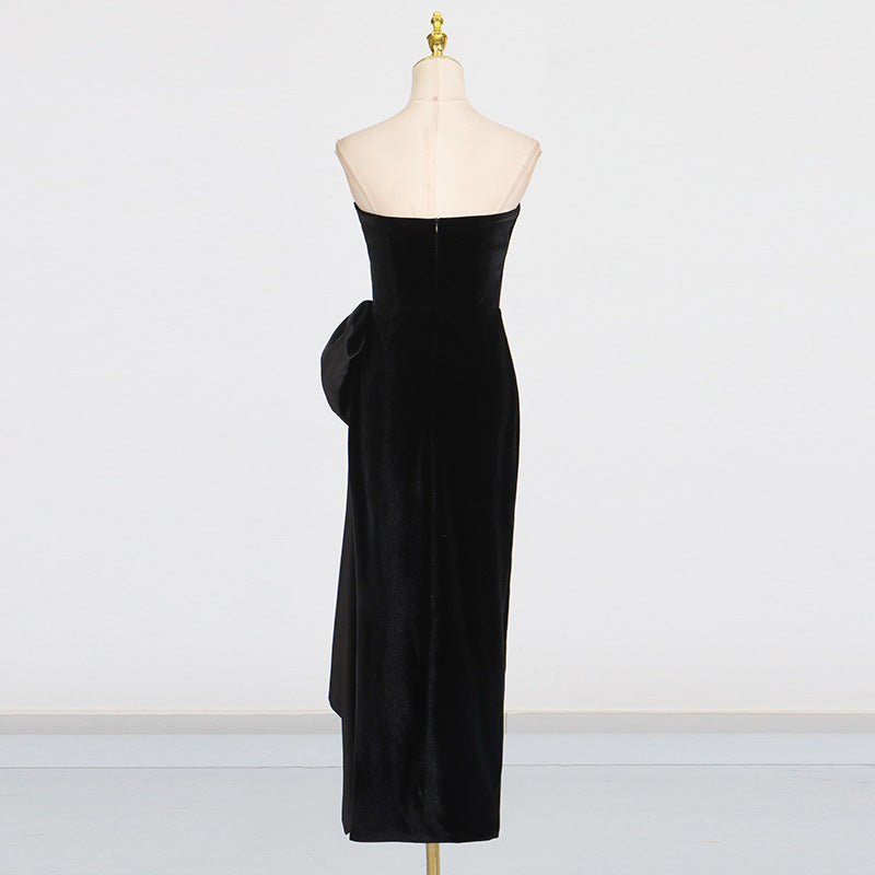 Sexy Tube Top Dress Black Elegant Irregular Asymmetric Design Sleeveless Dress Women