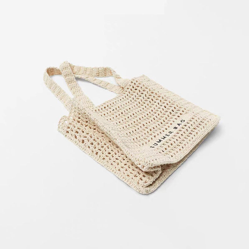 Summer Fairy Hollow Out Cutout out Straw Bag Niche One Shoulder Portable Letter Graphic Woven Bag Women Seaside Vacation Beach Bag