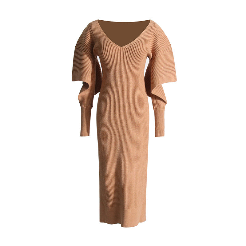 Fashionable Elegant Women Dress French Dress Autumn Slim Fit Slimming Sense of Design Mid-Length Knitted Dress