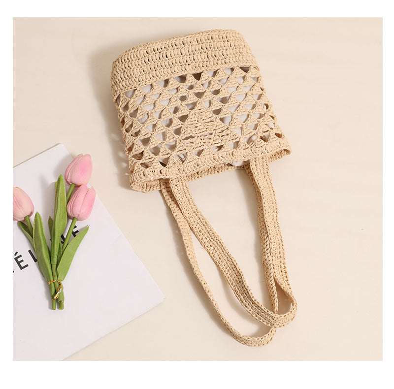 Raffia Shoulder Straw Bag Simple Solid Color Hollow Out Cutout Straw Bag Woven Bag Vacation Beach Bag Women Bag