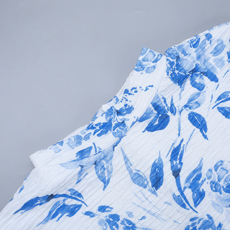 Half High Collar Long Sleeves Printed Fishtail Dress Women Autumn Sexy Dress