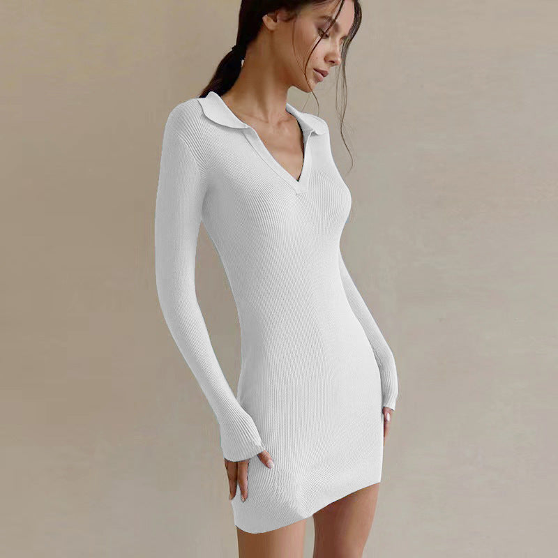 Sexy Tight Hip Autumn Winter Arrival Collared Thread Knitted Inner Match Bottoming Dress