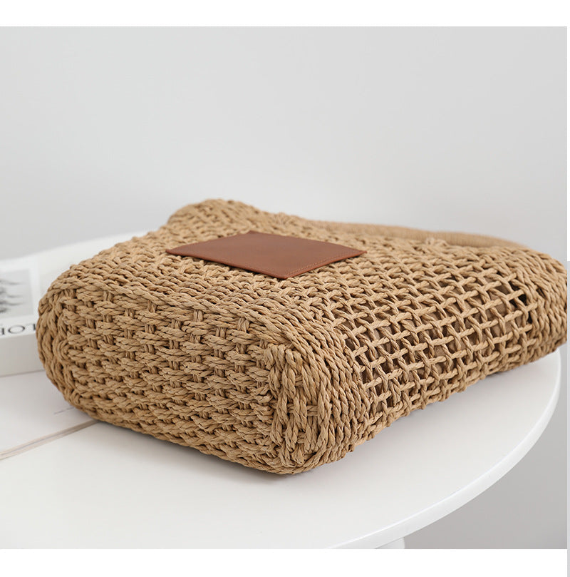 Niche Thailand Straw Bag Retro One Shoulder Portable Hollow Out Cutout Woven Bag Women Seaside Vacation Beach Bag