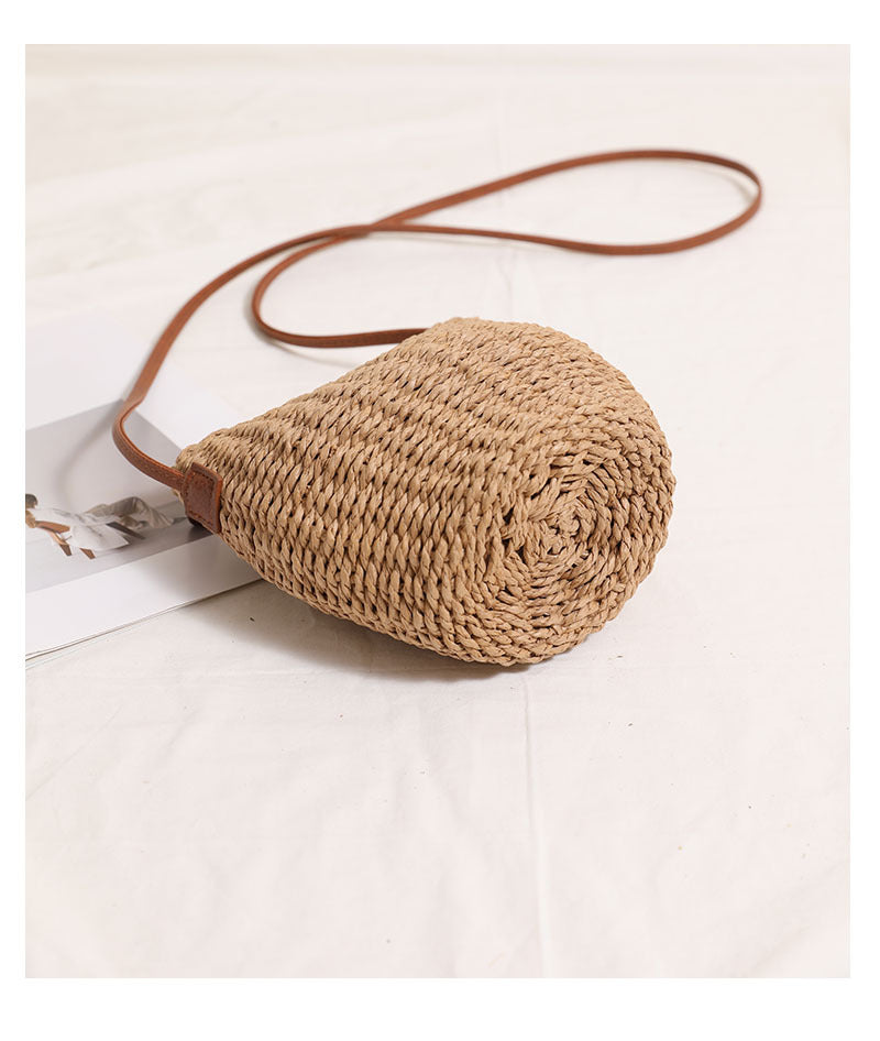 Cute Crossbody Bucket Straw Bag Simple Straw Bag Woven Bag Seaside Vacation Beach Bag All Matching Rattan Weave Bag