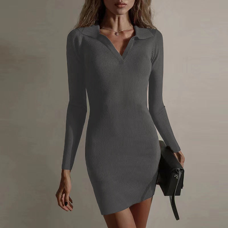 Sexy Tight Hip Autumn Winter Arrival Collared Thread Knitted Inner Match Bottoming Dress